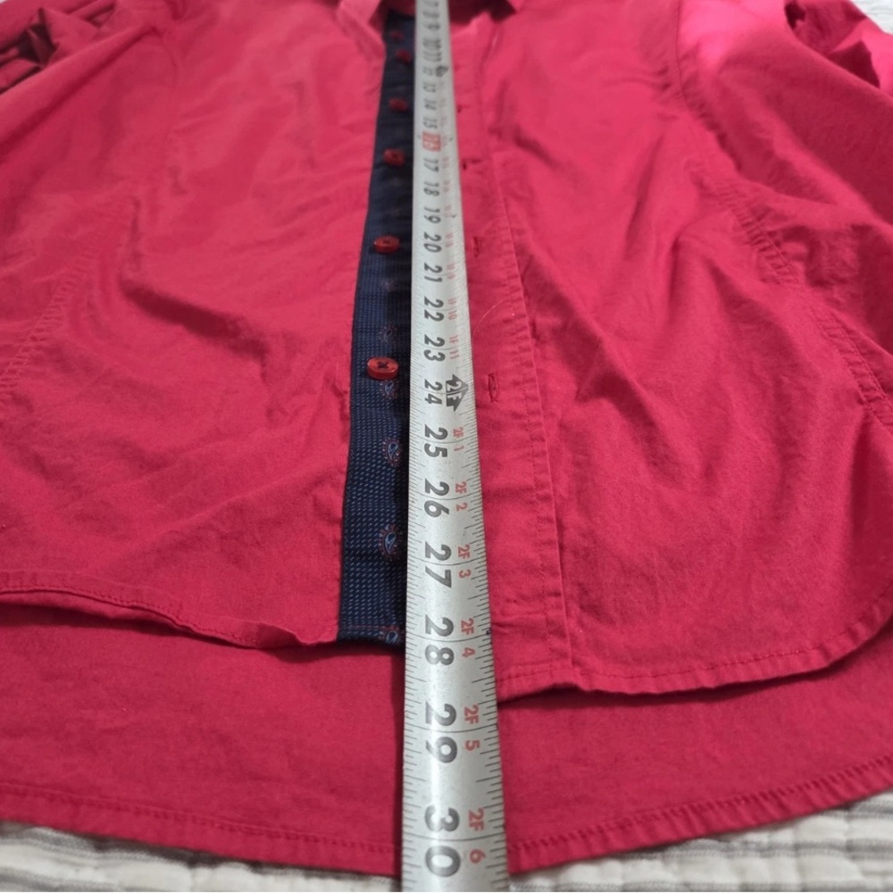 Michael & David Red Dress Button Down contrast sleeves. Gorgeous - Picture 12 of 13